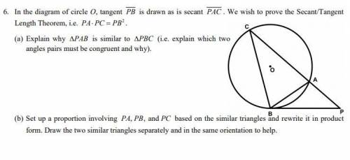 In the diagram of circle O, tangent PB is drawn as is secant PAC. We wish to prove the Secant/Tange