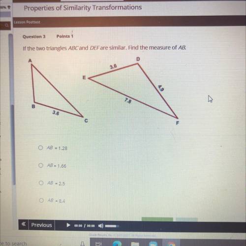 If the two triangles ABC and DEF are similar. Find the measure of AB