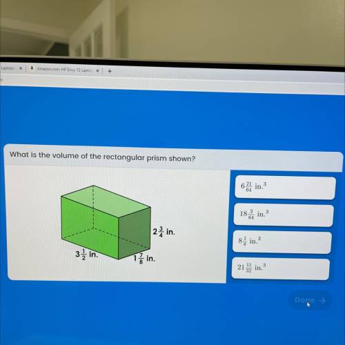 What is the volume of the rectangular prism shown?

 629 in
3
in.
18 3 in.
2 in.
3 in.
lá in.
21.