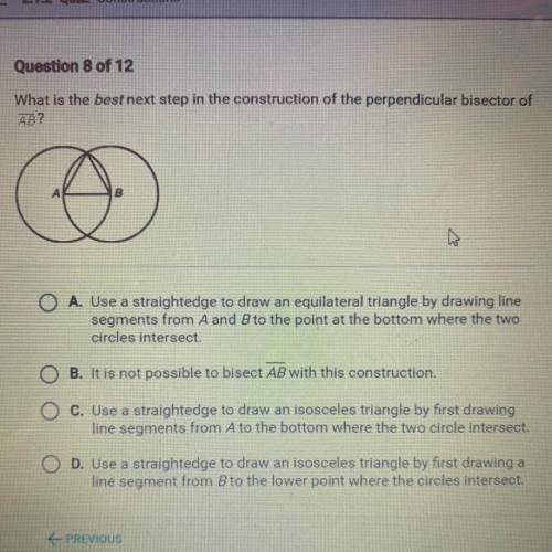 What is the best next step in the construction of the perpendicular bisector of AB?
