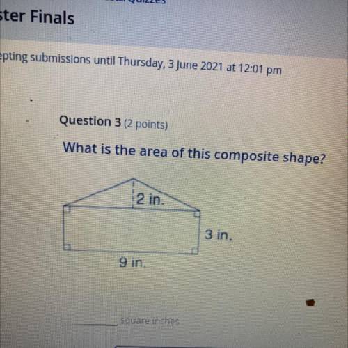 What is the area of this composite shape?
2 in.
3 in.
9 in.
square inches