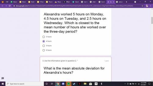 What is the absolute deviation the Alexandra's work hours?