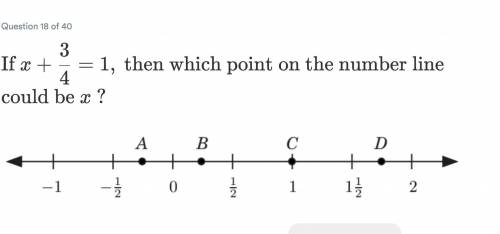 If x + 3/4 = 1 , then which point on the number line could be x?