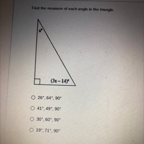 Find the measure of each angle in the triangle.