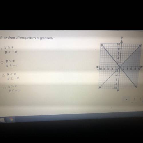 Which system of inequalities is graphed?? Help please!!!