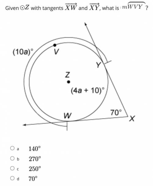 HELP WHAT IS THE ANSWER Given Circle Z with tangents XW and XY what is the measure of arc WVY
