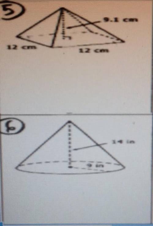 Volume surface area figure  square prism base 12 height 9.1. cone base radius 9 height 14​