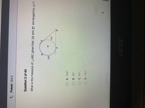 What is the measure of ABC given that AB and BC are tangent to oo