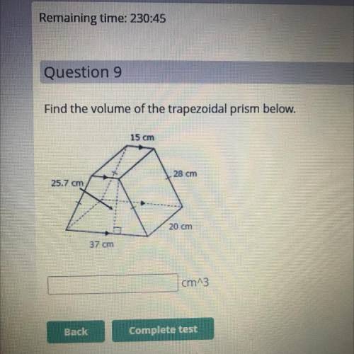 Find the volume of the trapezoidal prism below.