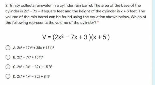 Which of the following represents the volume of the cylinder