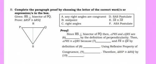 Complete the paraghrap proof by choosing the letter of the correct word/s or expression/s in the bo