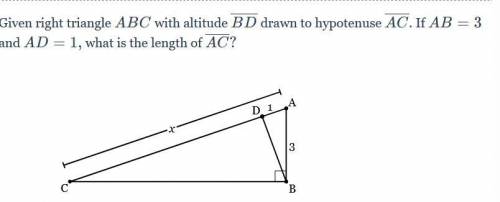 HELP ME PLEASE FOR 20 POINTs

Given right triangle ABC with altitude BD drawn to hypotenuse AC. If