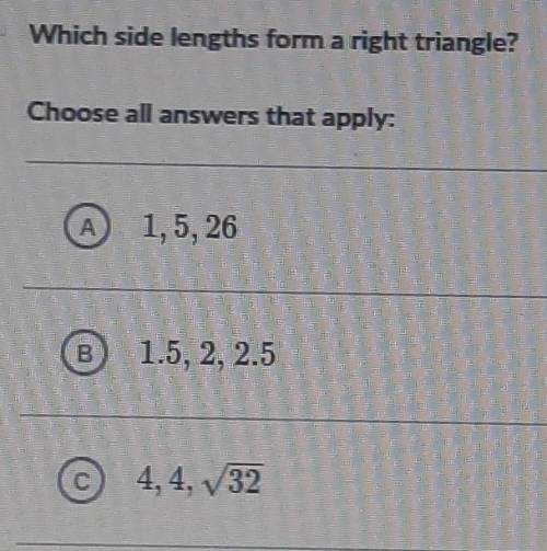 Which side lengths form a right triangle?​