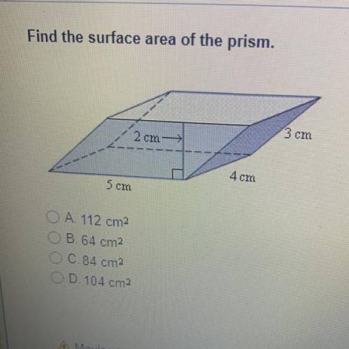 Find the surface area of the
prism.