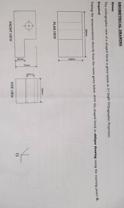 Draw the shaped block in oblique drawing ​