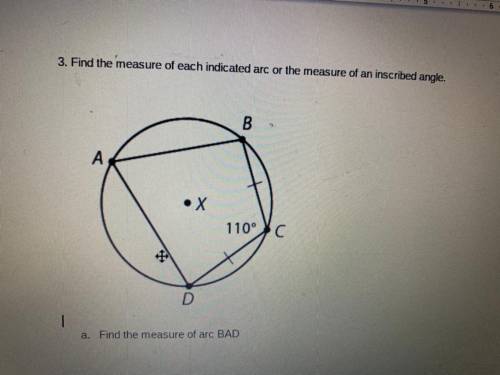 Find the measure of each indicated arc or the measure of an inscribed angle.

a. Find the measure