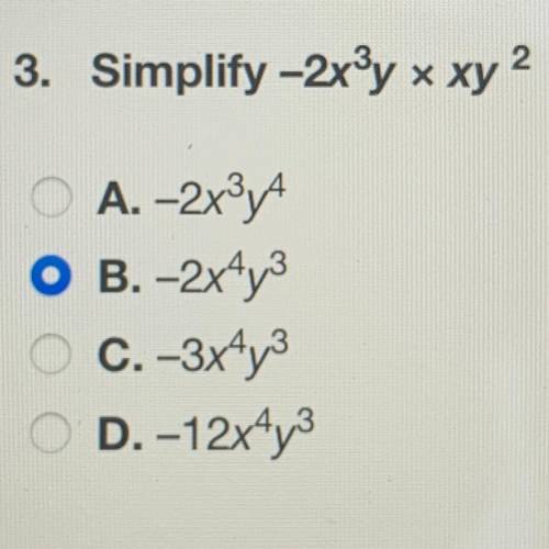 Simplify -2x^3y x xy^2 
A