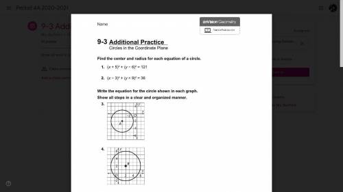 Find the center and radius for each equation of a circle.
