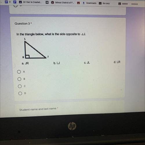 Question 3
In the triangle below, what is the side opposite to