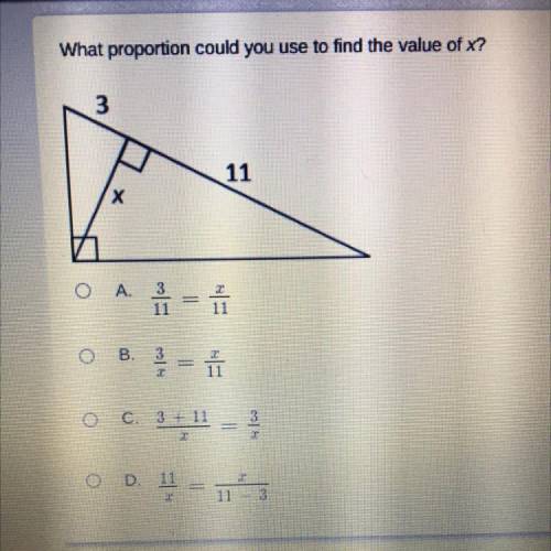 What proportion could you use to find the value of x?
3
11
х
Help please!!!