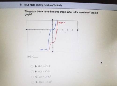 Need help asap! The graphs below have the same shape. what is the equation of the red graph?

no l