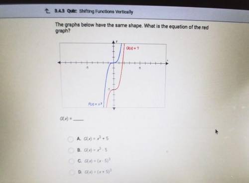 Need help asap! The graphs below have the same shape. what is the equation of the red graph?

no l
