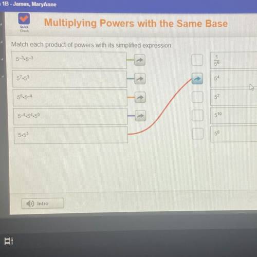 Match each product of powers with its simplified expression