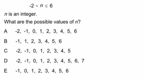 -2 < n < 6
n is an integer.
What are the possible values of n?