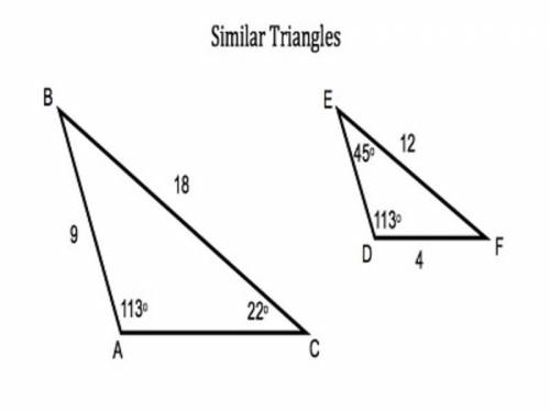 The triangles below are similar. Find the measure of ∠B and ∠F