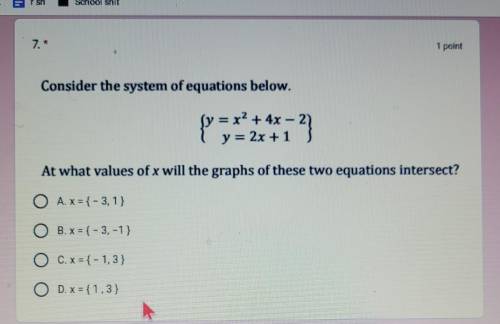 At what values of x will the graphs if these two equations intersect?​