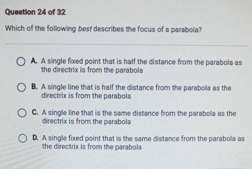 Which of the following best describes the focus of a parabola?​