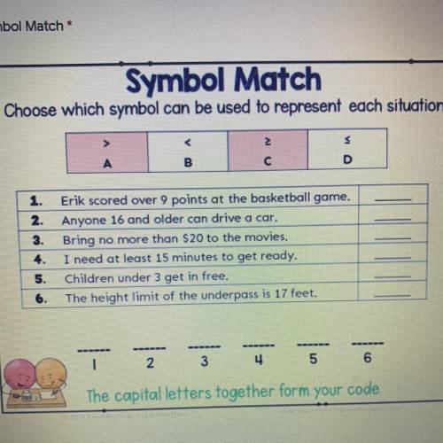 What symbols would represent each question? in order please