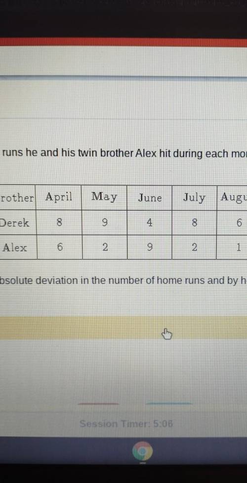 10 Derek is recording the number of home runs he and his twin brother Alex hit during each month of