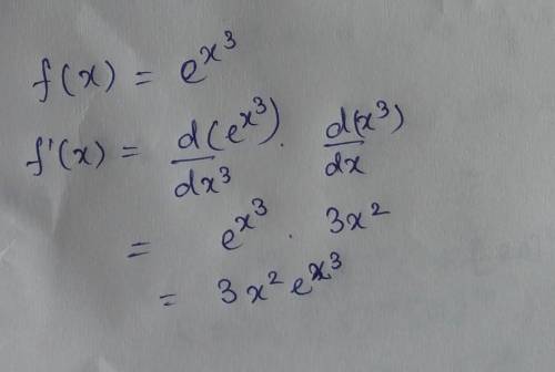 Find the first derivative of the following:f(x)=e^{x³}​
