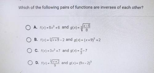Help fastwhich of the following pairs of function are inverses of each other?no links​