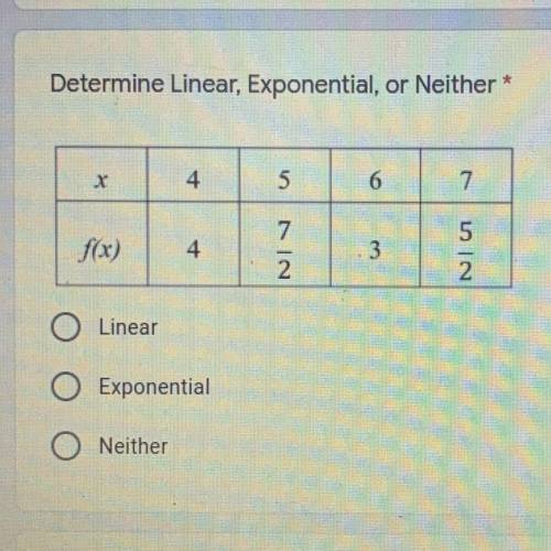 Determine linear, exponential, or neither