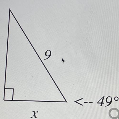 For the right triangle below find the length of x.
