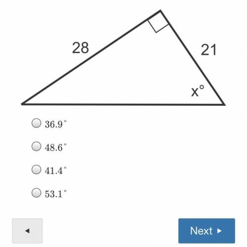 What is the measure of angle x? Round to the
nearest tenth. .
28
21
xº