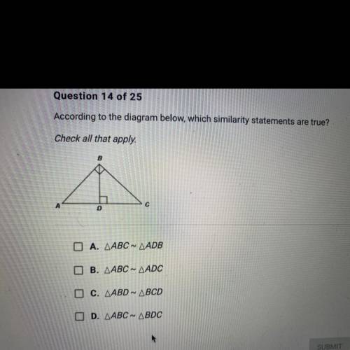 According to the diagram below, which similarity statements are true?

Check all that apply.
B
А
с