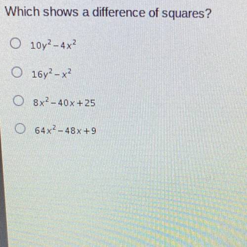 Which shows a difference of squares?