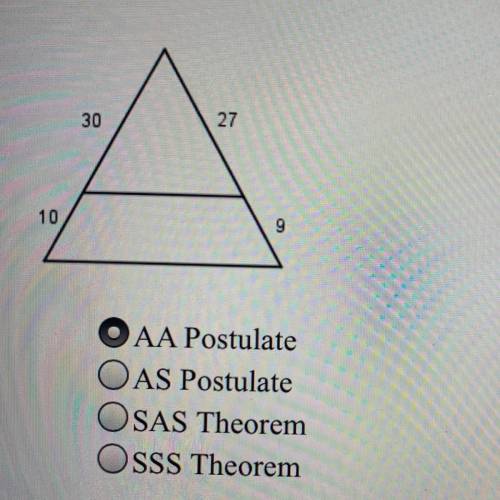 Which theorem or postulate proves the two triangles are similar? The diagram is not drawn to scale