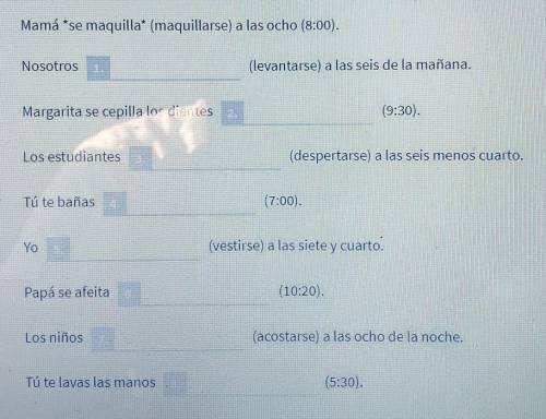 PLEASE HELP EASY SPANISH

Fill in the blanks with either the correct form of a reflexive verb OR a