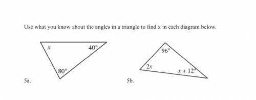 I need help with angles in a triangle to find x
I need help with these. please :(