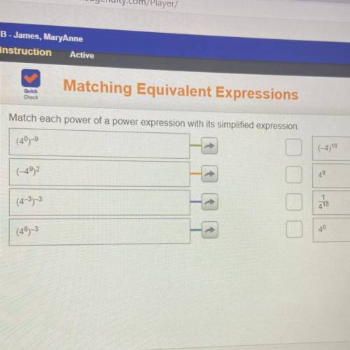 Match each power of a power expression with its simplified expression