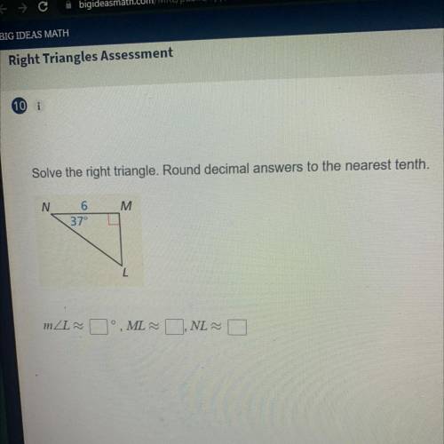 Solve the right triangle. Round decimal answers to the nearest tenth