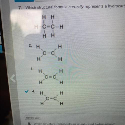 Which structural formula represents an unsaturated hydrocarbon?