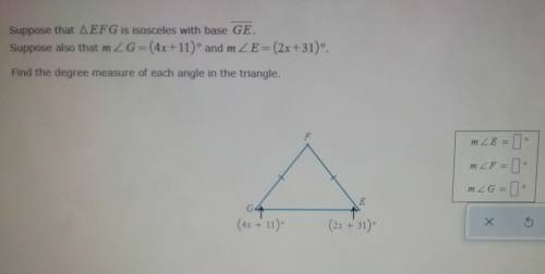 20. Find the degree measure of each angle In the triangle. (In the picture) (giving points to best
