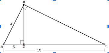 Given right triangle ABC with altitude BD drawn to hypotenuse AC. If AD = 5 and AC = 15, what is th