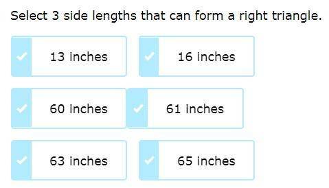 Select 3 side lengths that can form a right triangle.