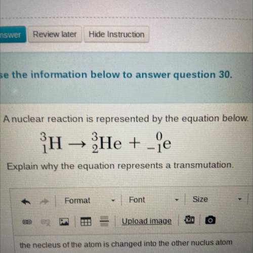 A nuclear reaction is represented by the equation below. Explain why the equation represents a tran
